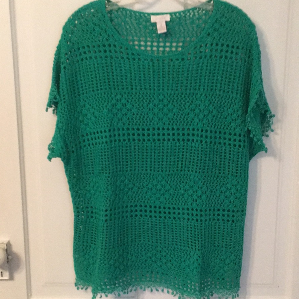 Chico’s Size 2 12/14 green crocheted sweater